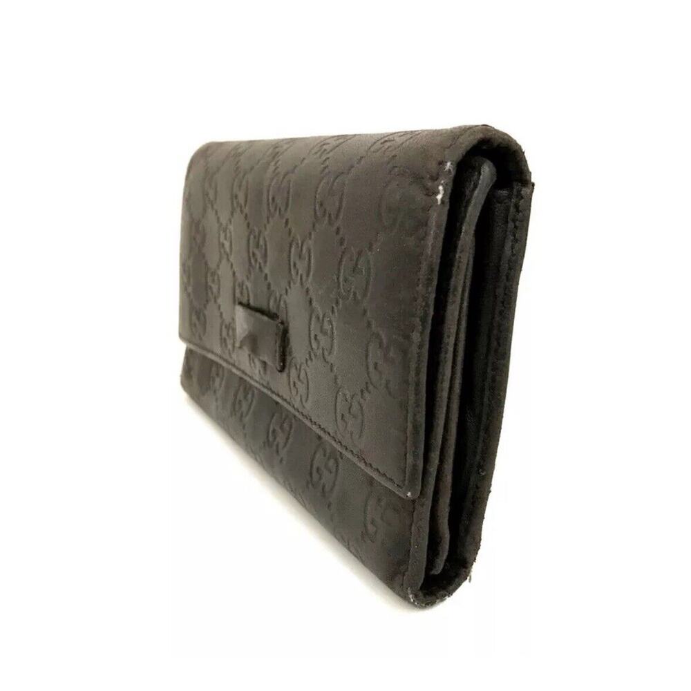 Authentic GUCCI Ssima GG Logo Brown Leather Long Trifold Wallet - Picture 4 of 7
